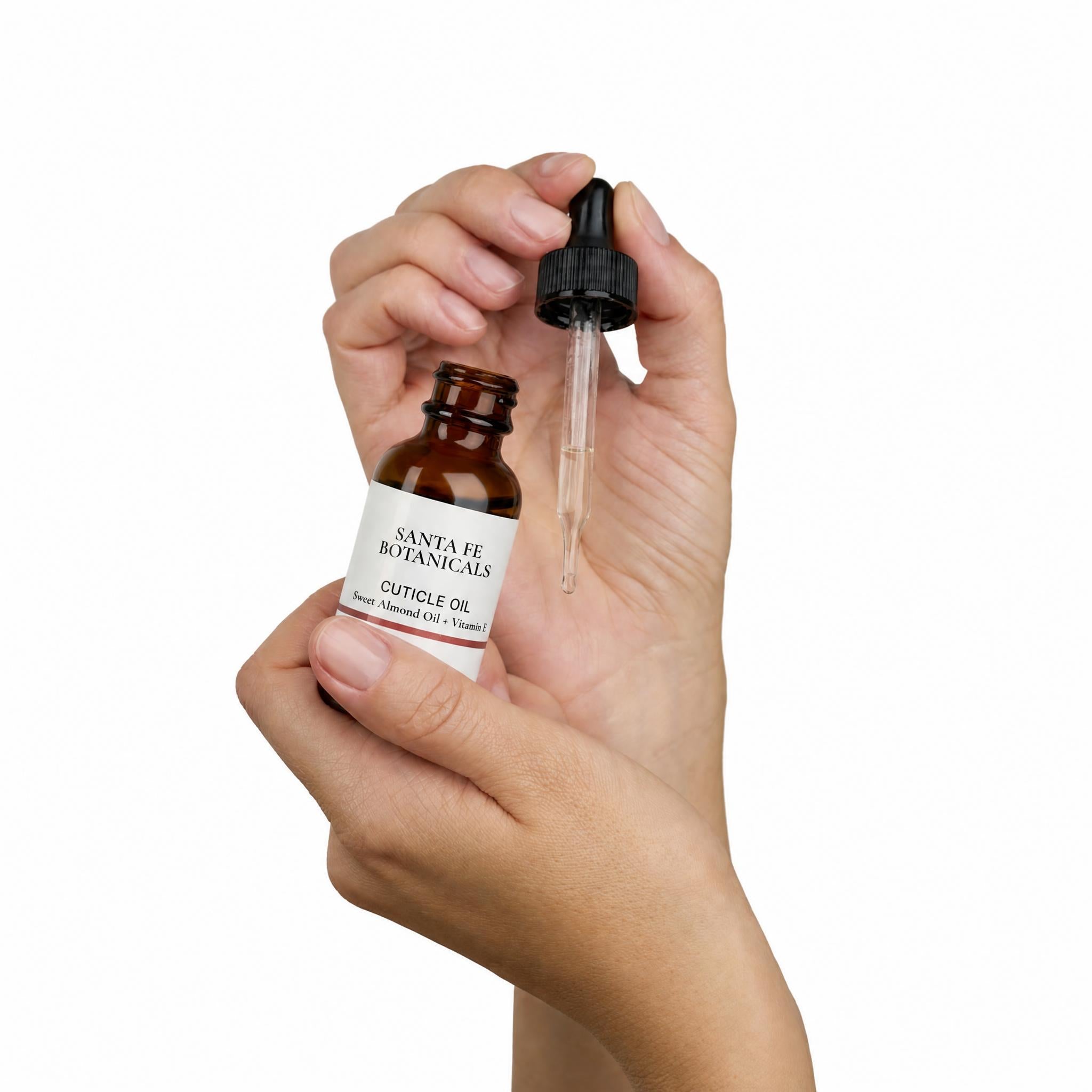 Botanic Cuticle Serum amber bottle showing the Santa Fe Botanicals label