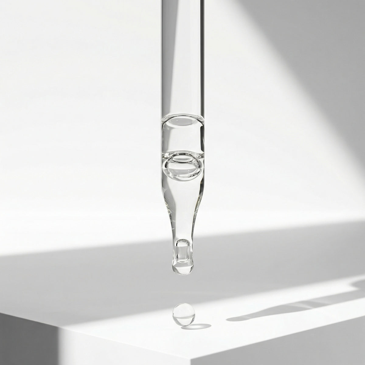 Glass dropper applying botanical cuticle oil serum - clear oil drop for nail and cuticle care