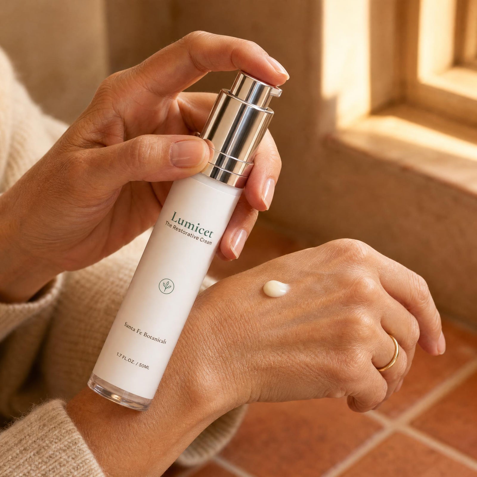 The Restorative Cream massaged into hands and knuckles, a slow-melt emulsion that absorbs without greasy residue